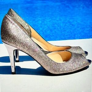 Marc Fisher Women’s Silver, Pink, Gold D’Orsay Glitter High Heels Size 8.5 NWOT